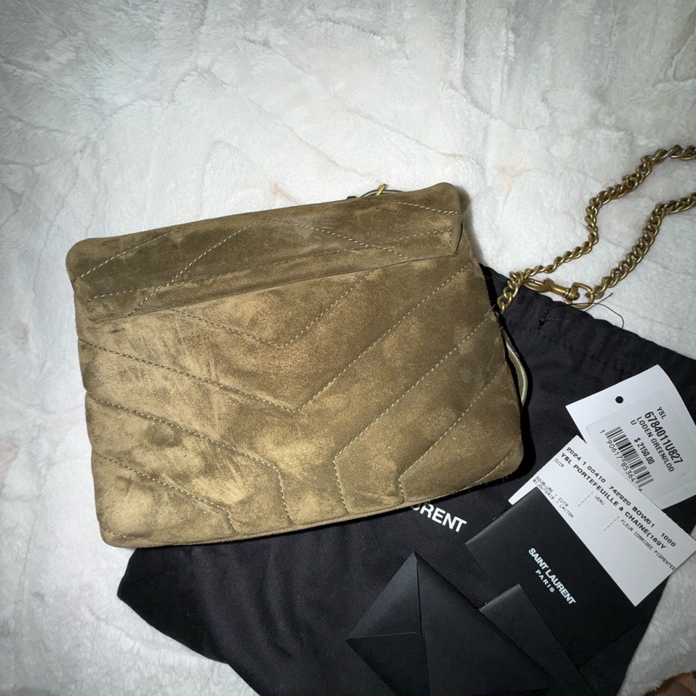 Saint Laurent Toy LouLou Khaki Suede Crossbody Bag - Picture 8 of 10